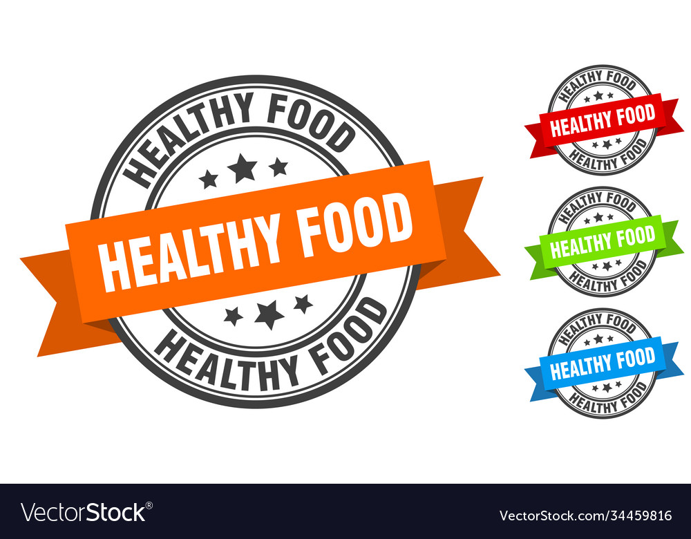 Healthy food stamp round band sign set label