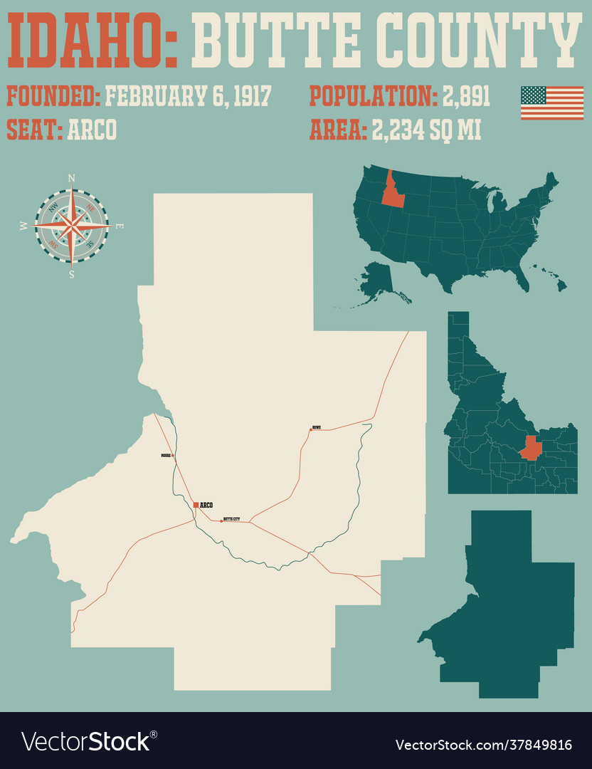 Map butte county in idaho Royalty Free Vector Image