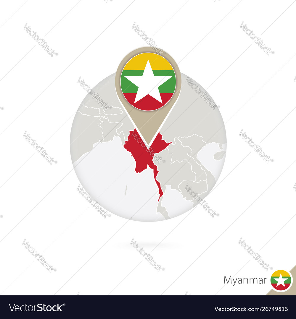 Myanmar map and flag in circle vector image Myanmar map and flag in circle