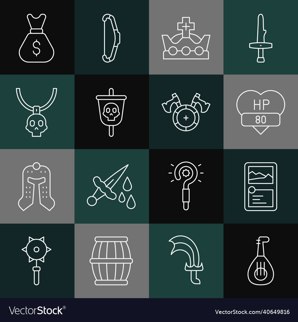 Set line lute card game collection video bar vector image Set line lute card game collection video bar