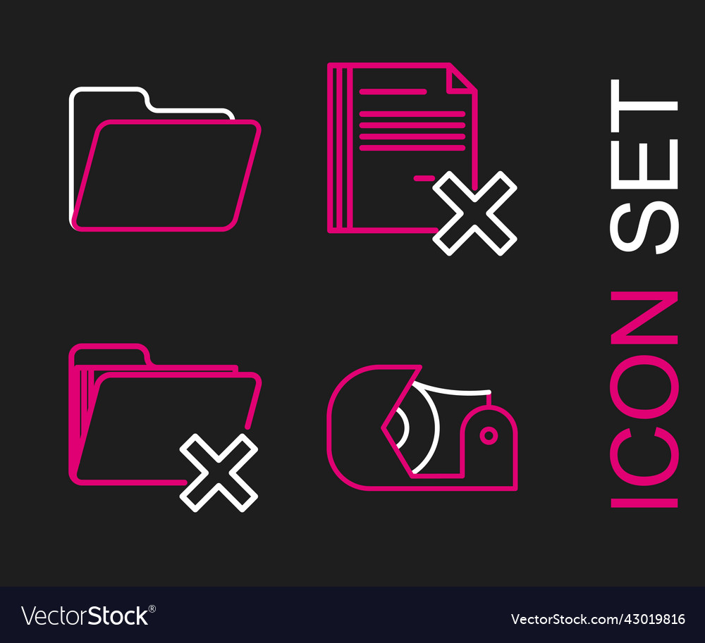 Set line scotch delete folder file document vector image Set line scotch delete folder file document