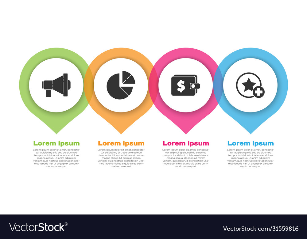Set megaphone pie chart infographic wallet Vector Image
