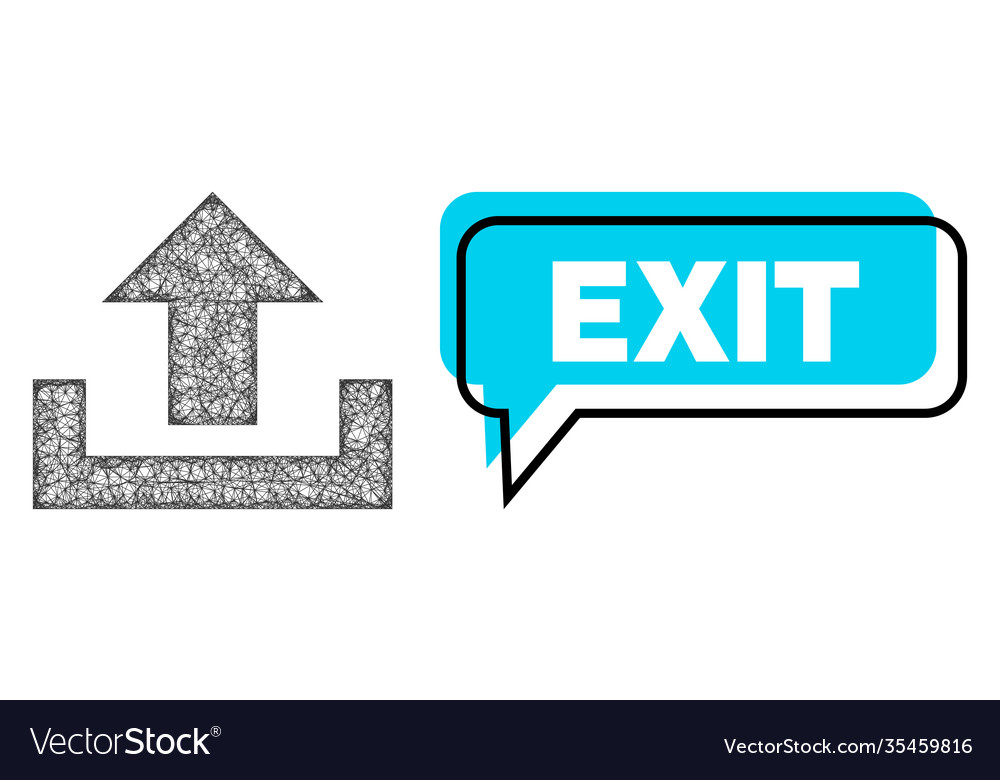 Shifted exit speech balloon and linear upload icon