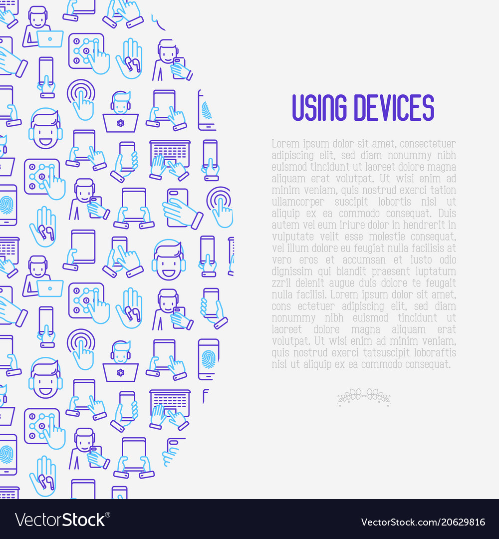 Using devices concept with thin line icons vector image Using devices concept with thin line icons