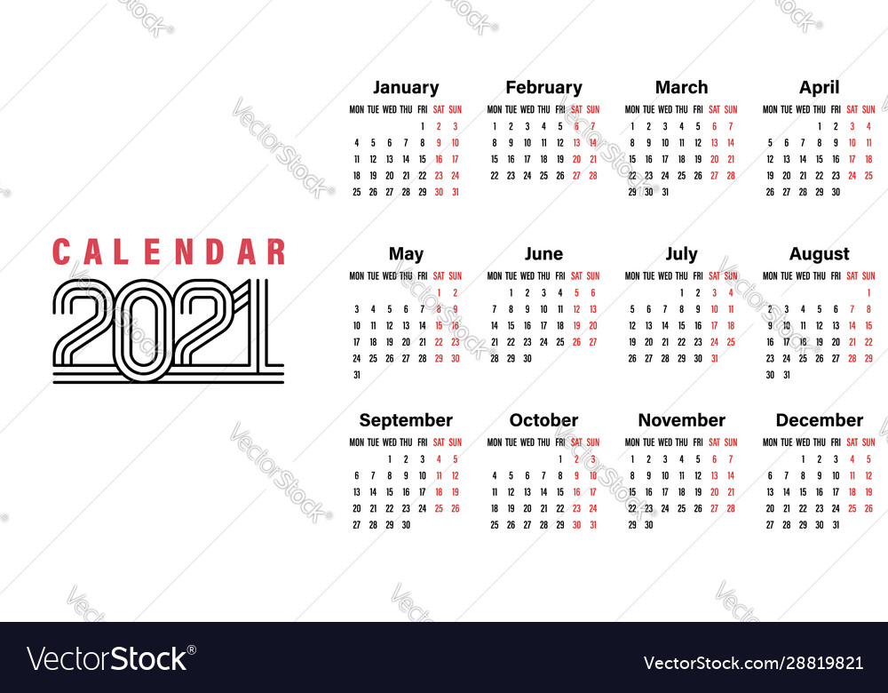 2021 calendar template simple design vector image 2021 calendar template simple design