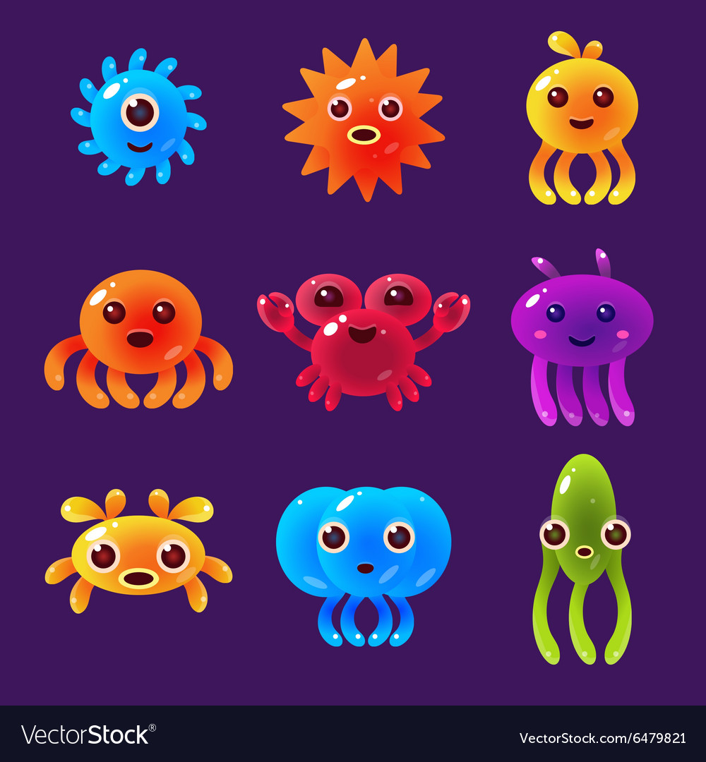 Cartoon sea animals marine life colorful