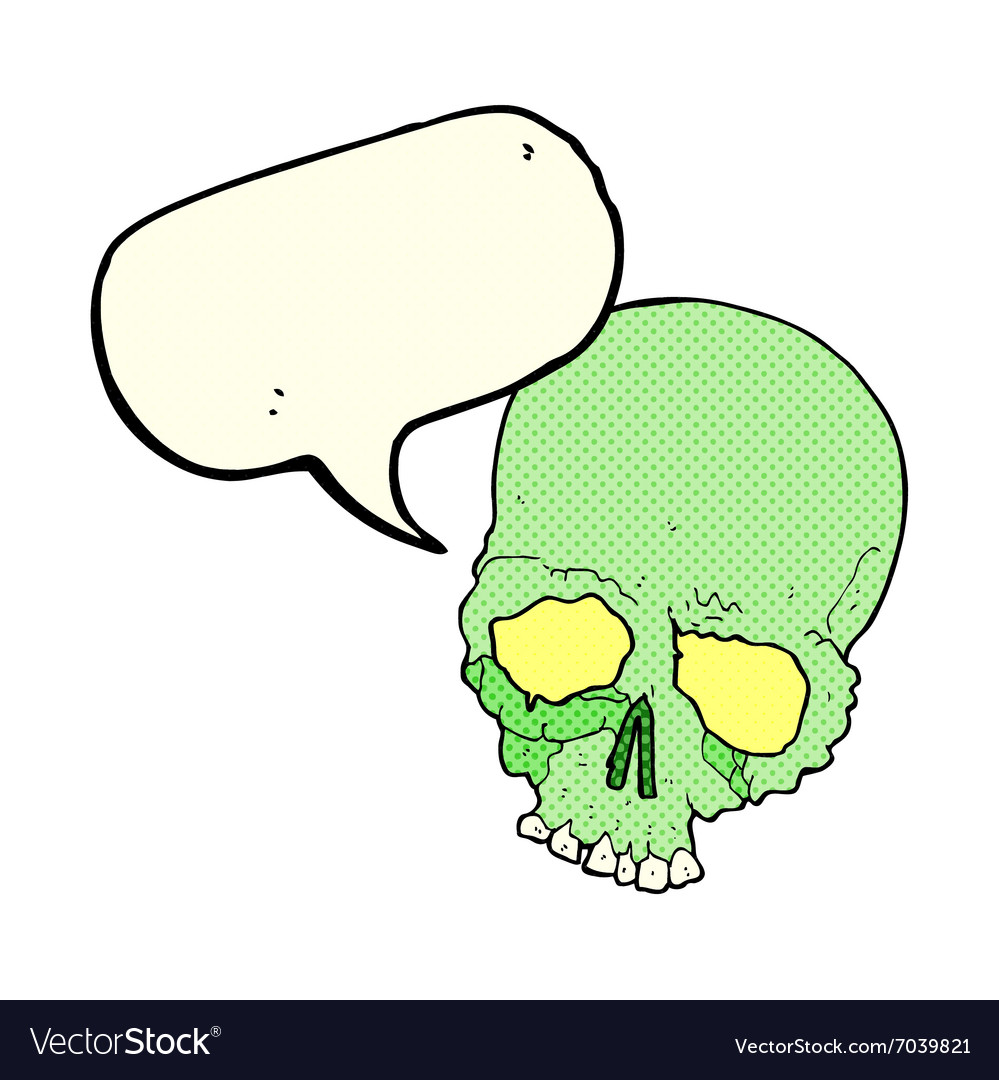 Cartoon spooky old skull with speech bubble