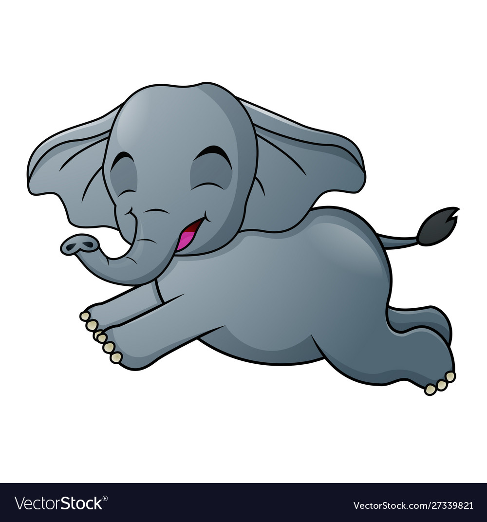 Cute elephant cartoon running on white background