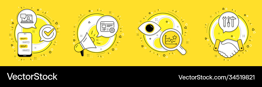 Friends chat ranking stars and web settings icons Vector Image