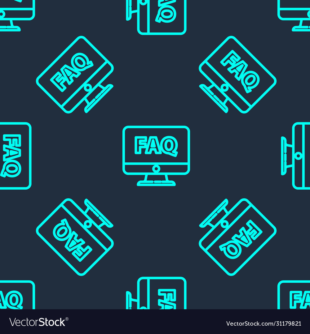 Green line computer monitor and faq icon isolated vector image Green line computer monitor and faq icon isolated