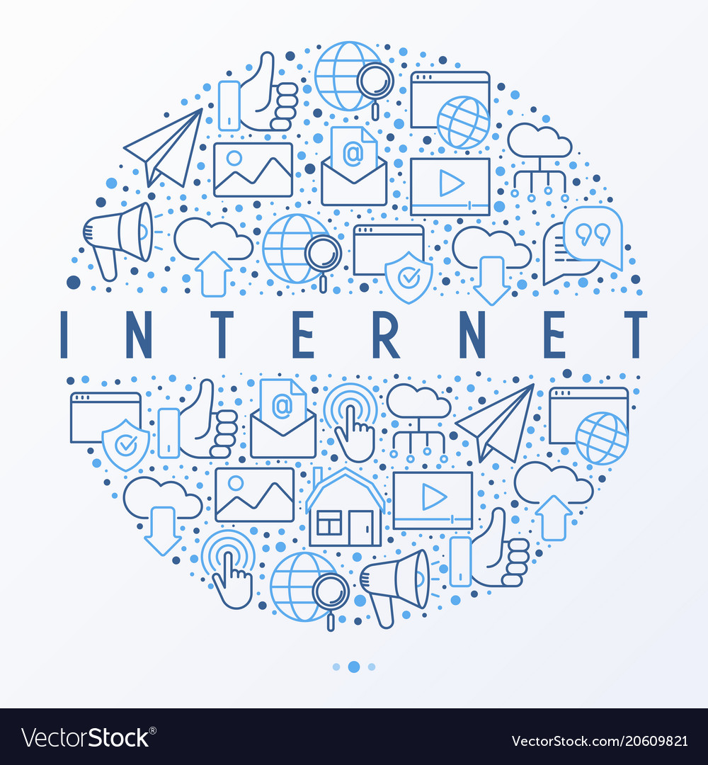 Internet concept in circle with thin line icons Vector Image Internet concept in circle with thin line icons