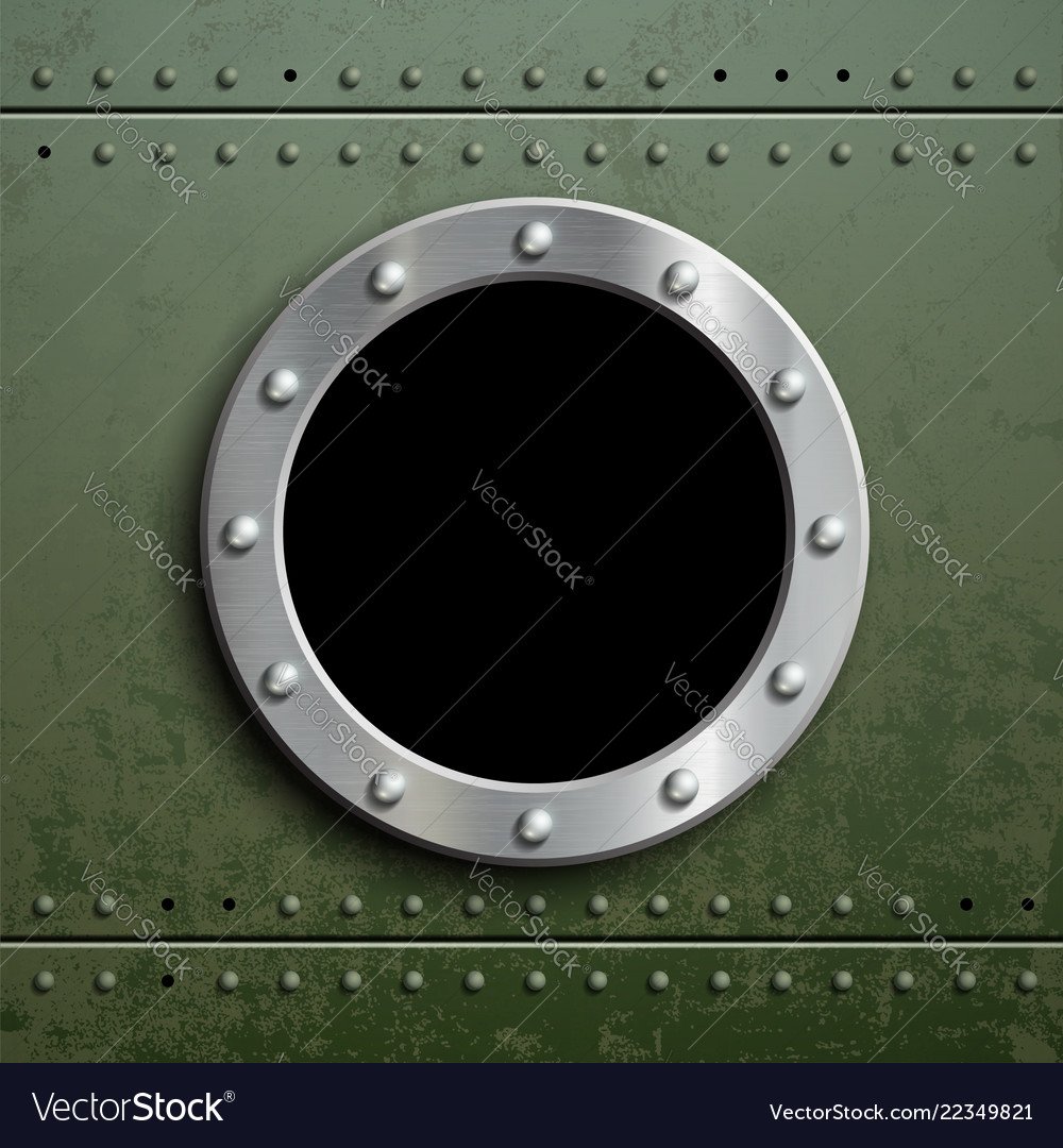 Round window porthole on green metal background Vector Image