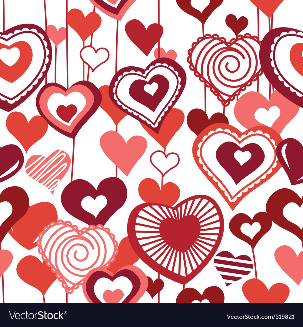Seamless pattern with red contour hearts