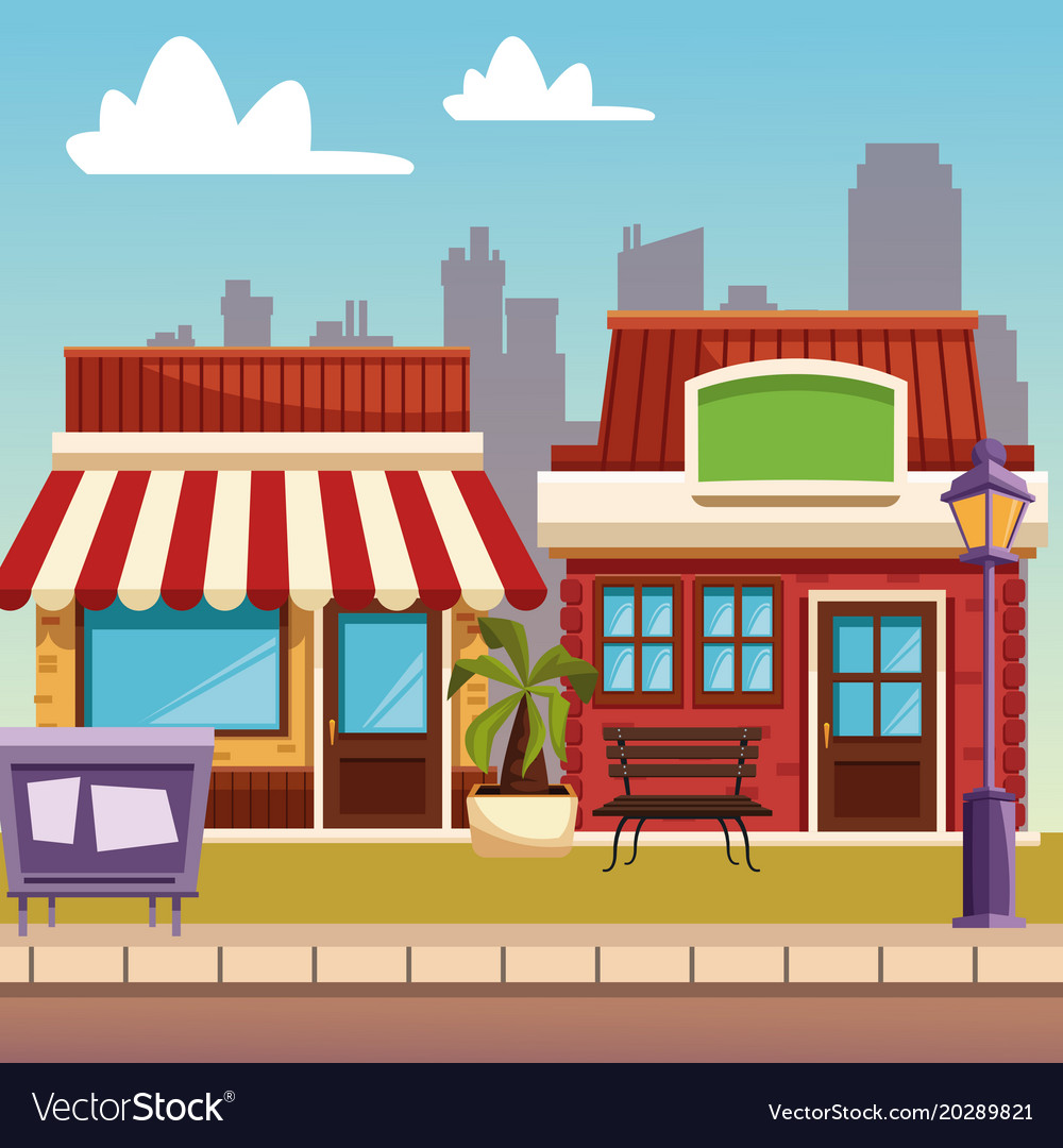 Town buildings cartoon Royalty Free Vector Image