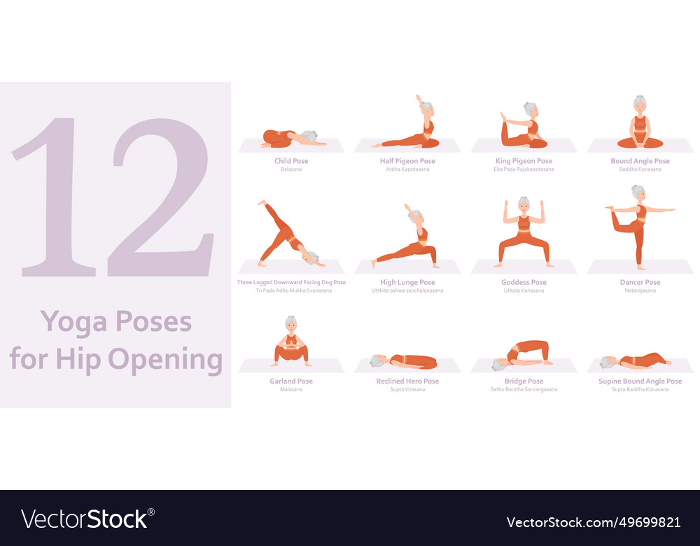 Yoga poses for hip opening elderly woman Vector Image