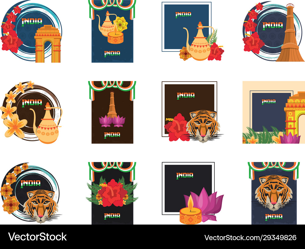 Bundle india set icons Royalty Free Vector Image