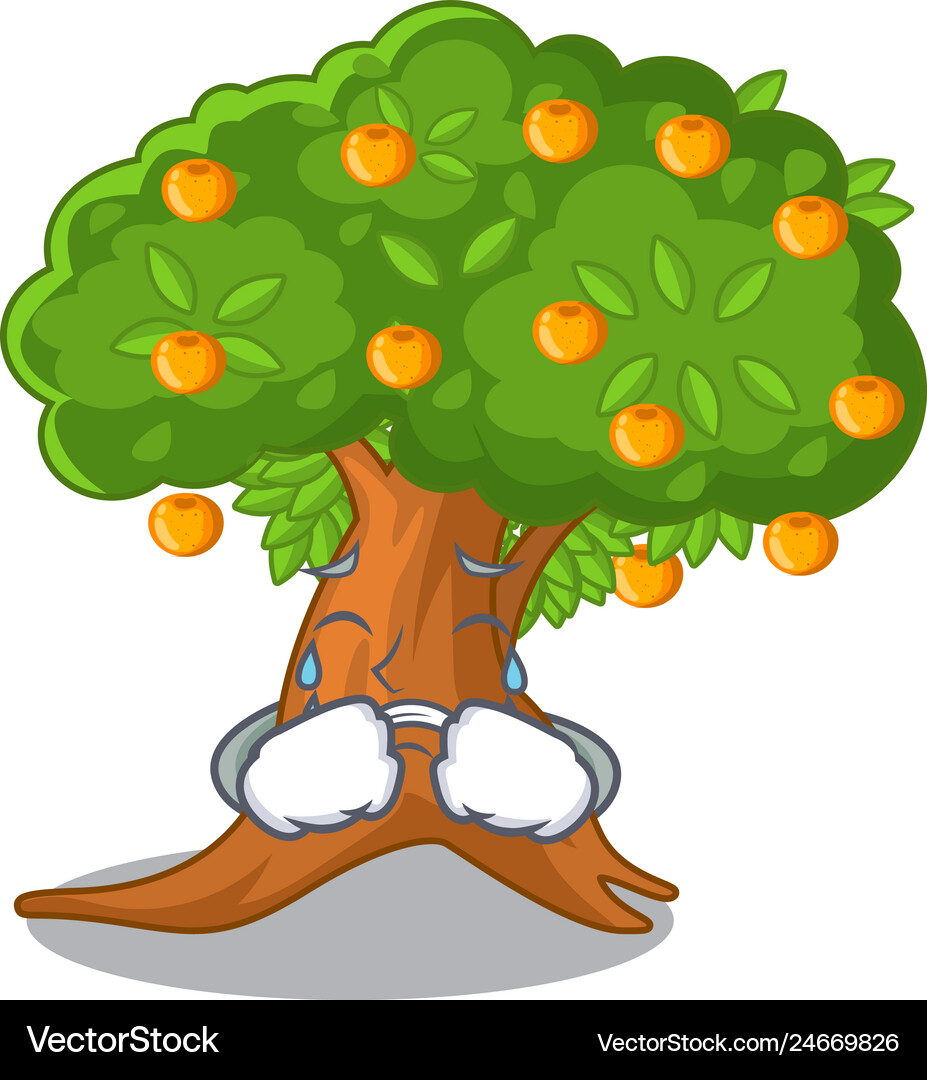 Crying Cartoon Orange Tree Beside House Royalty Free Vector