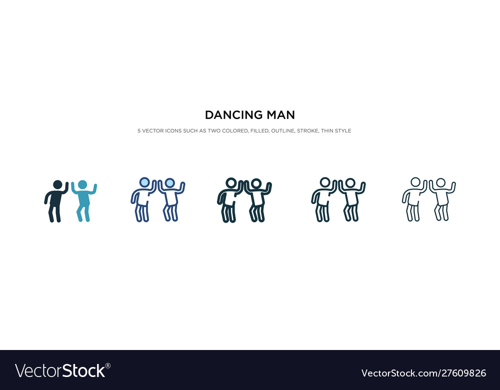 Dancing man icon in different style two colored