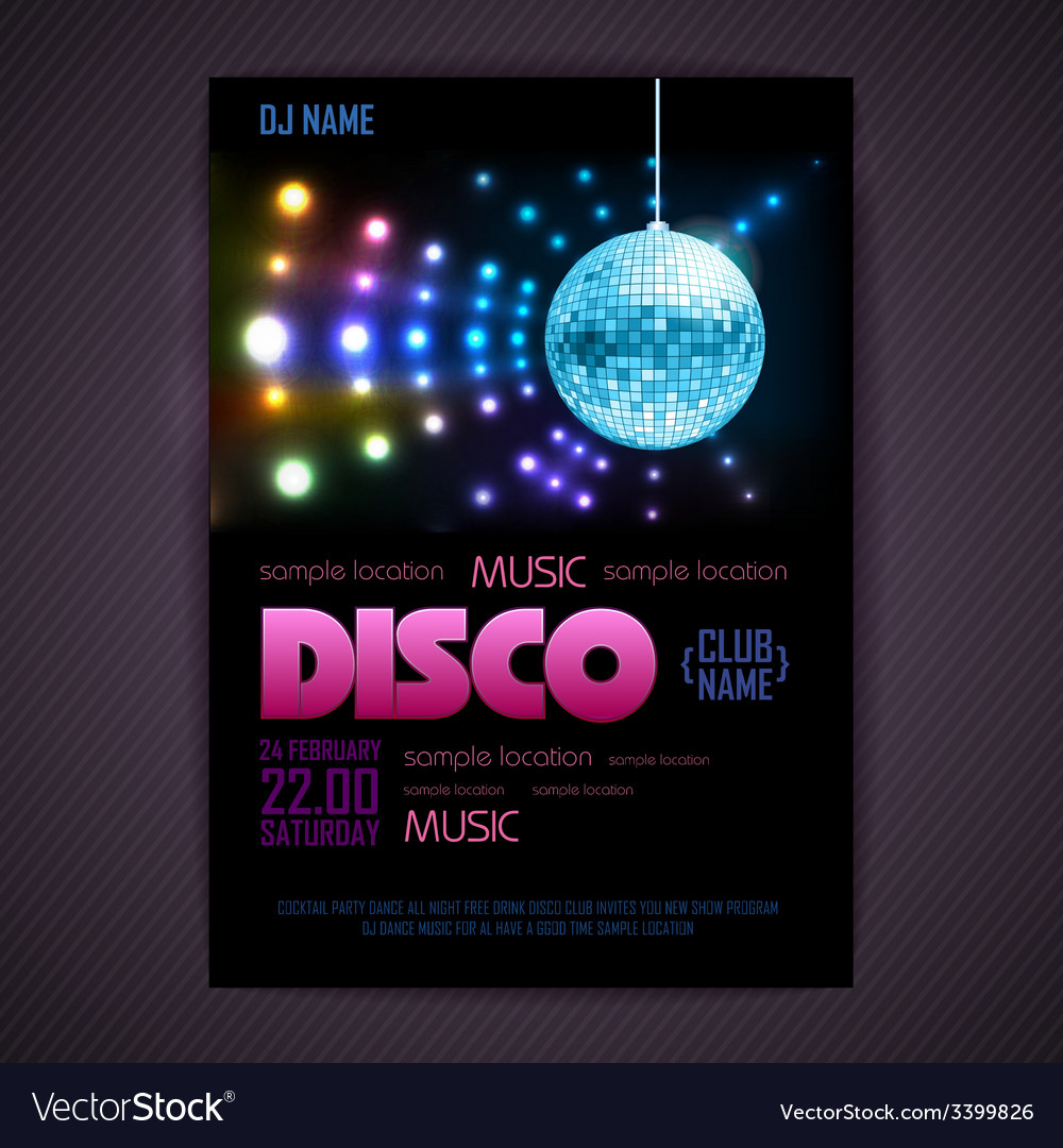 Disco poster neon background Royalty Free Vector Image