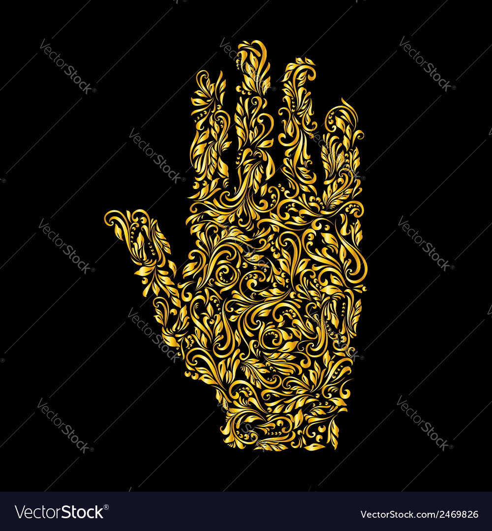 Floral gold pattern vines in shape a hand