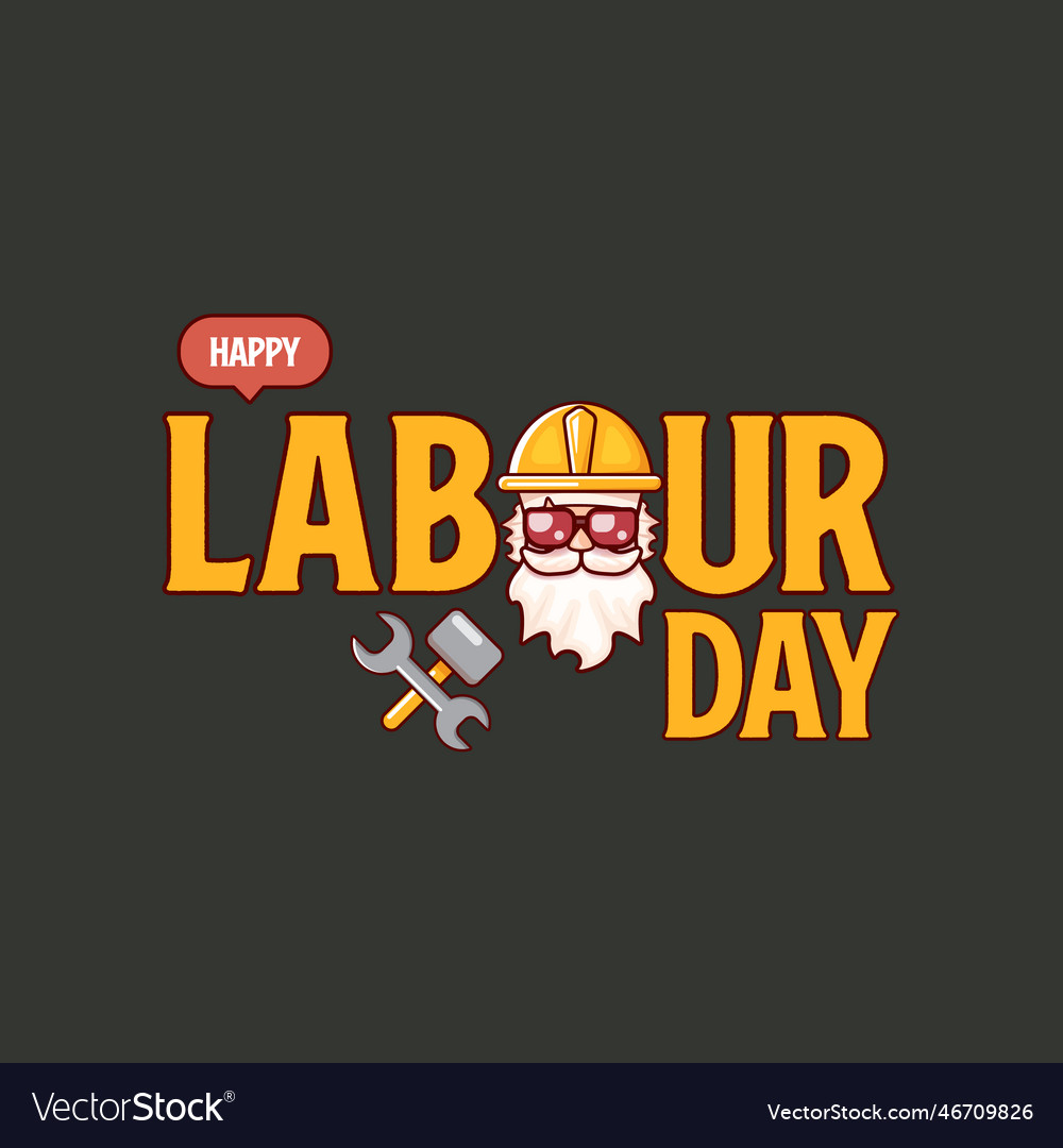 Happy labour day label with funky worker Vector Image