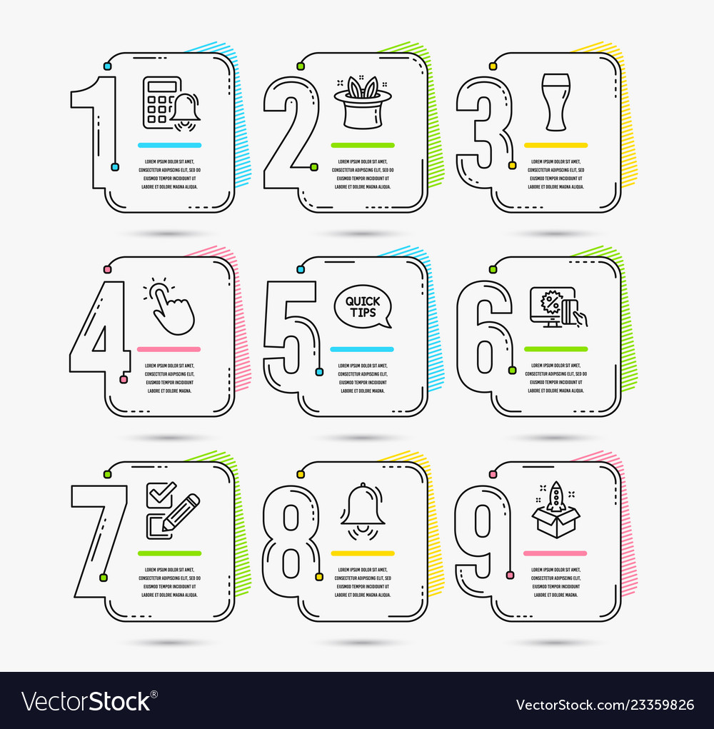 Hat-trick clock bell and checkbox icons vector image Hat-trick clock bell and checkbox icons