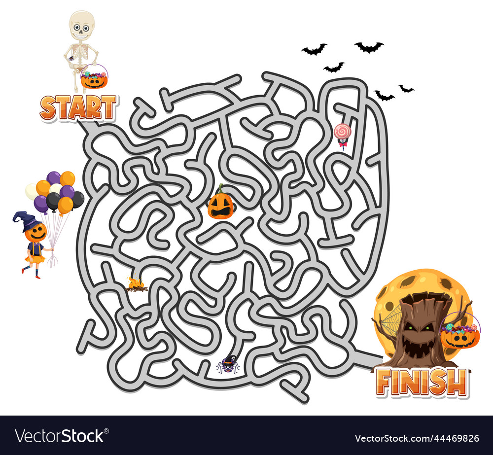 Maze game template in halloween theme for kids