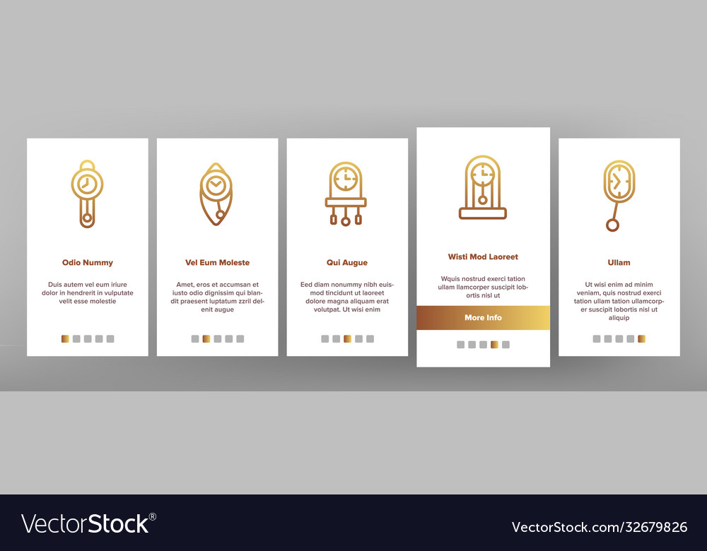 Pendulum clock device onboarding icons set vector image Pendulum clock device onboarding icons set