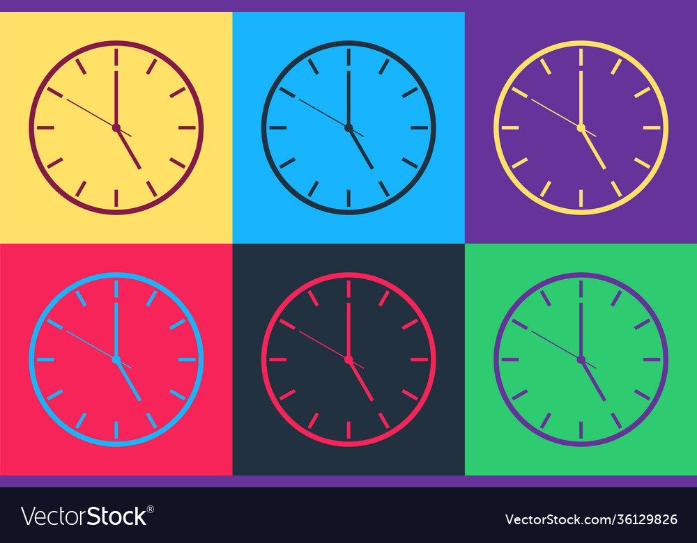 Pop art clock icon isolated on color background