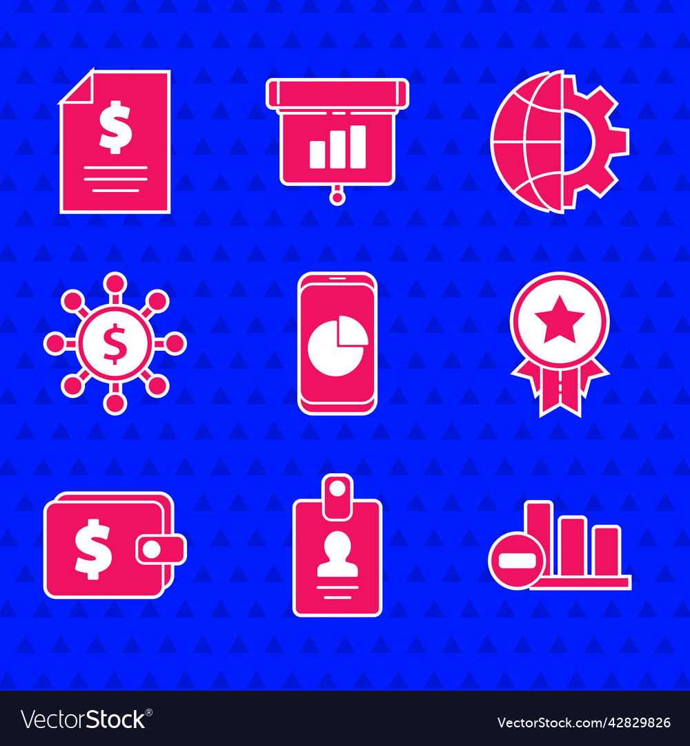Set mobile phone with graph chart identification vector image Set mobile phone with graph chart identification
