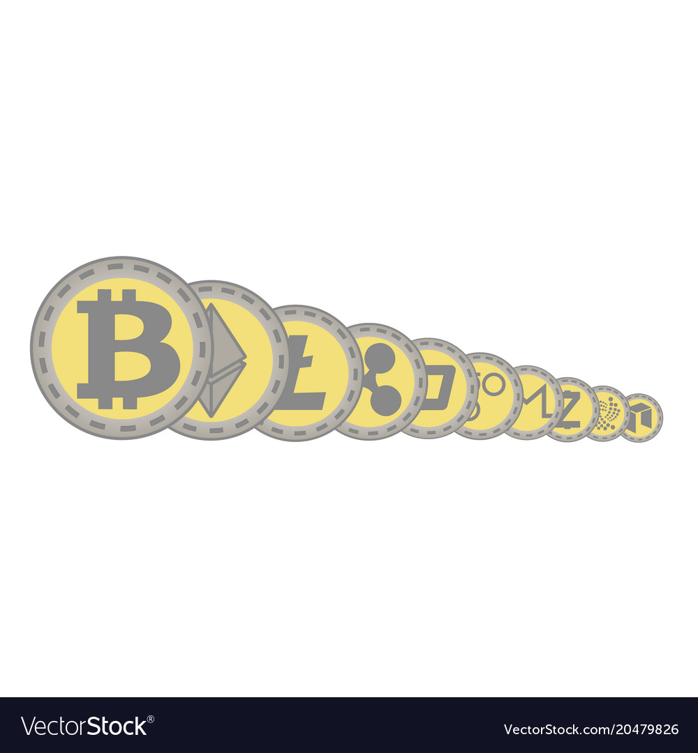 Set of crypto currensy with bitcoin in front