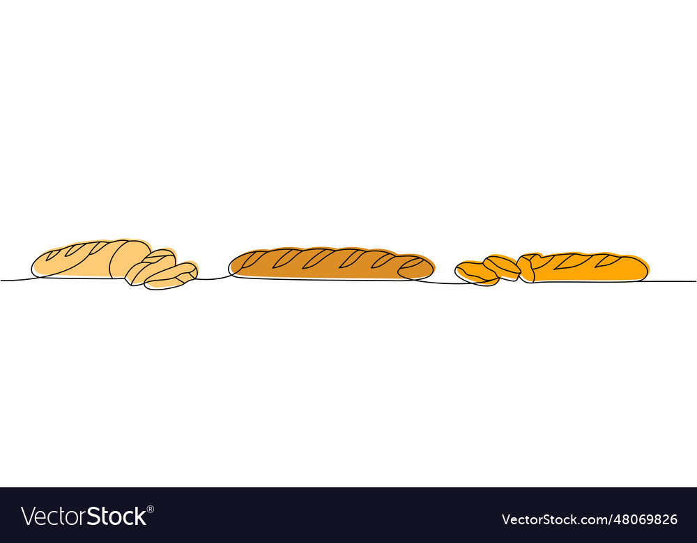 Set of sliced baguette one line colored continuous