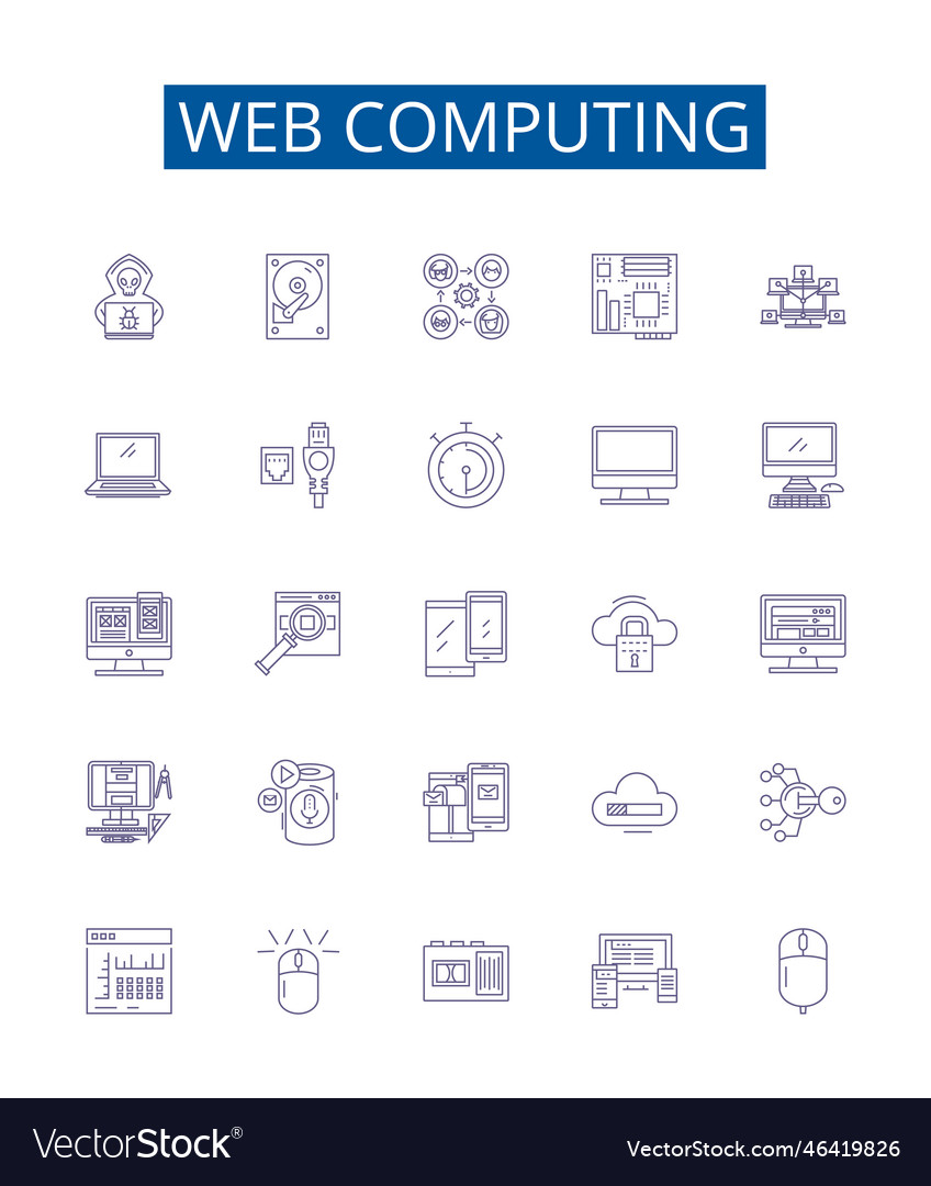Web computing line icons signs set design vector image Web computing line icons signs set design