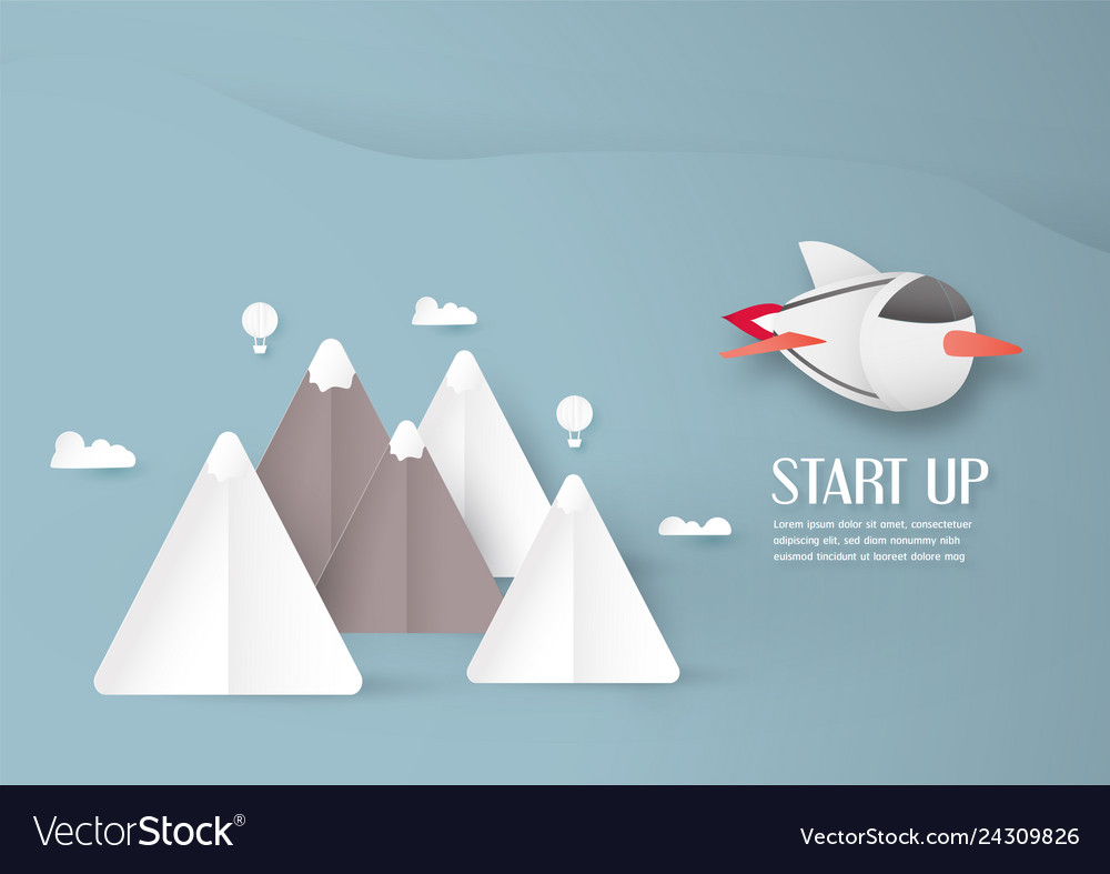With start up concept in paper cut craft Vector Image