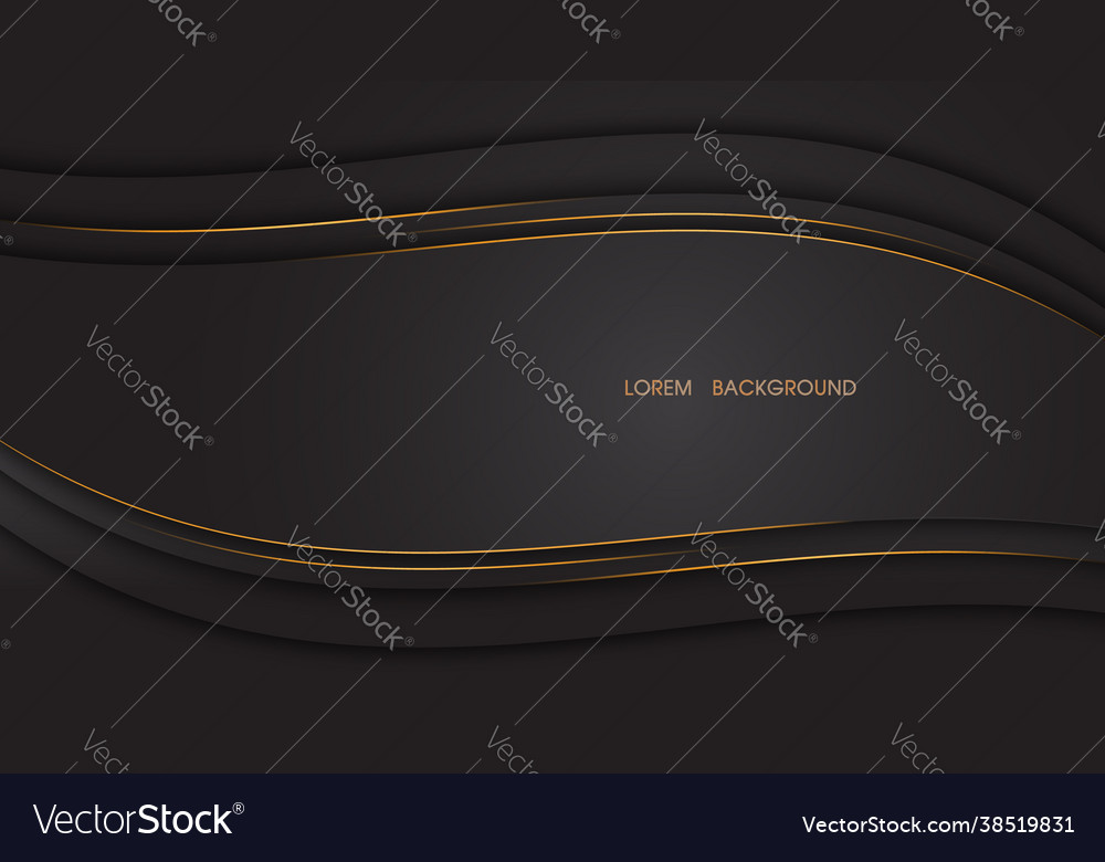 Black abstract background and curve golden lines