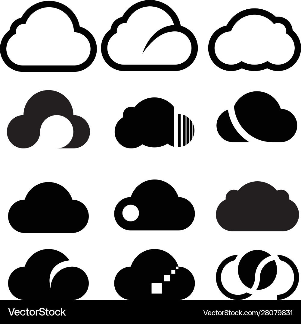 Black cloud icon set Royalty Free Vector Image