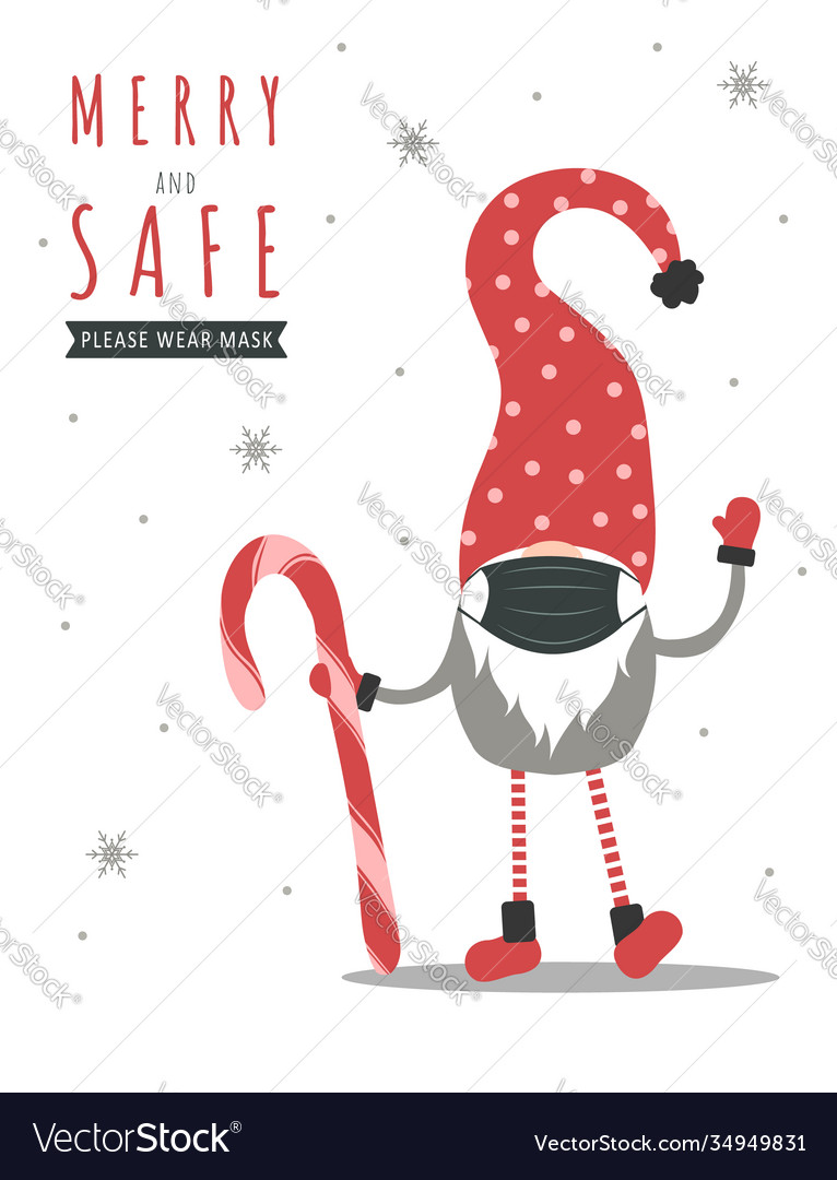 Christmas gnome wearing a protective face mask Vector Image Christmas gnome wearing a protective face mask