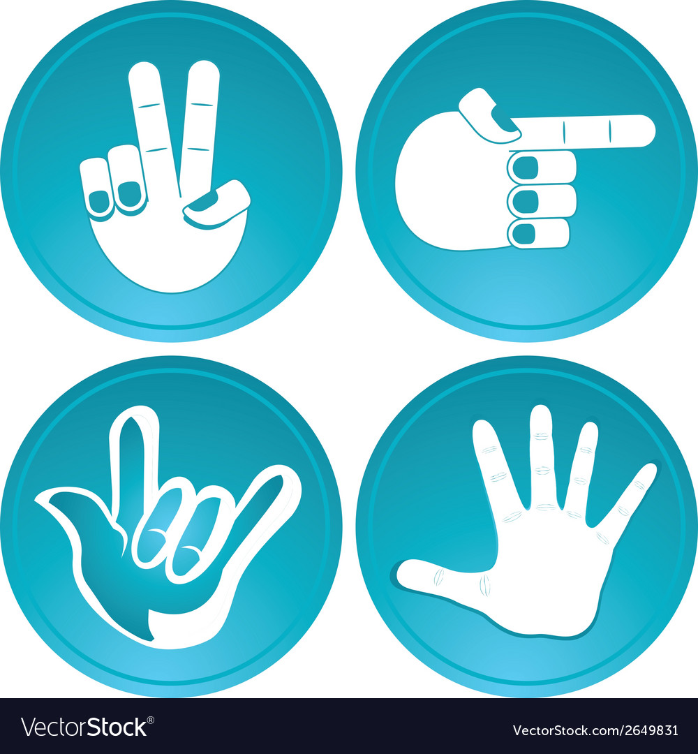 Four blue icons with white silhouettes hands