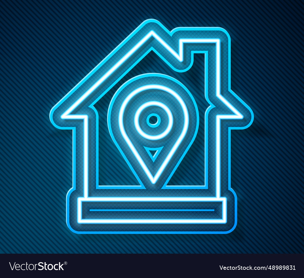 Glowing neon line map pointer with house icon vector image Glowing neon line map pointer with house icon