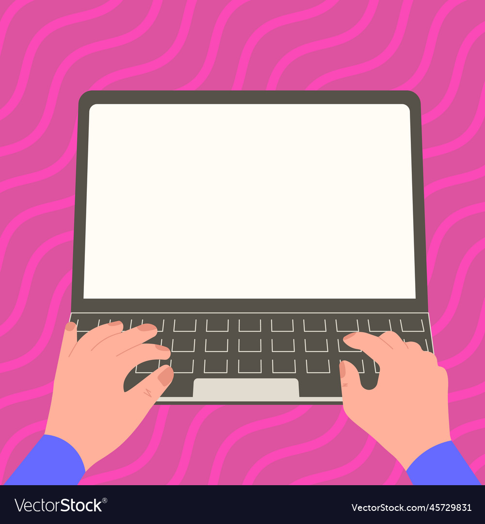 Hands typing text with keyboard laptop screen