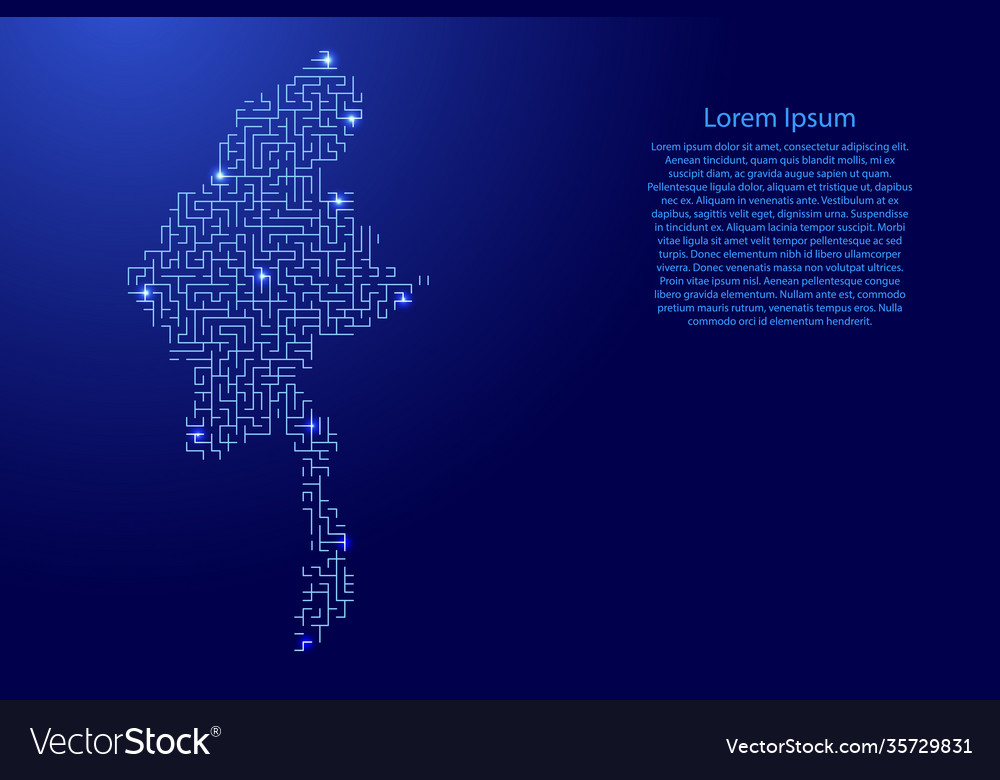 Myanmar map from blue pattern maze grid