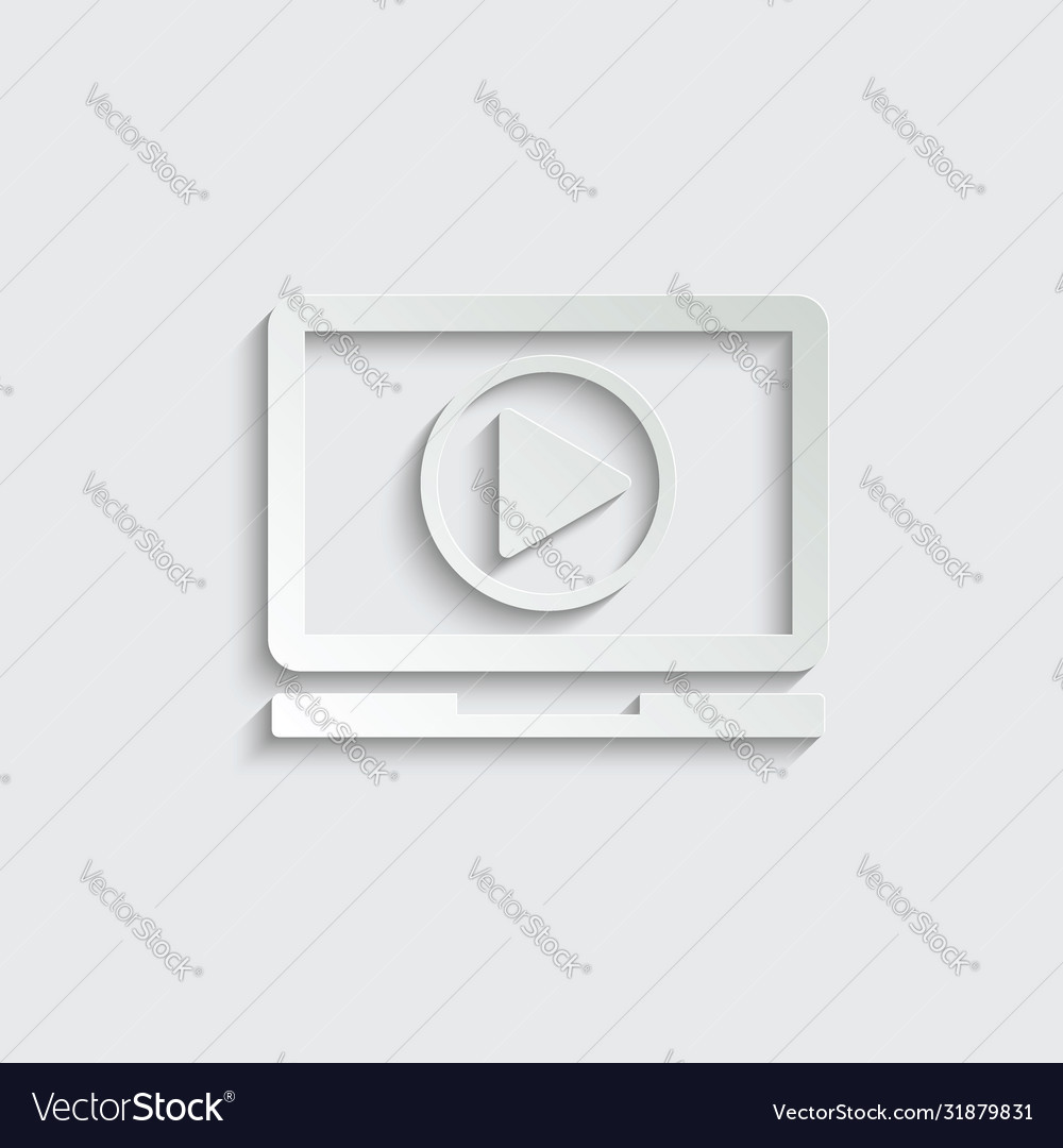 Paper play icon on laptop watch video