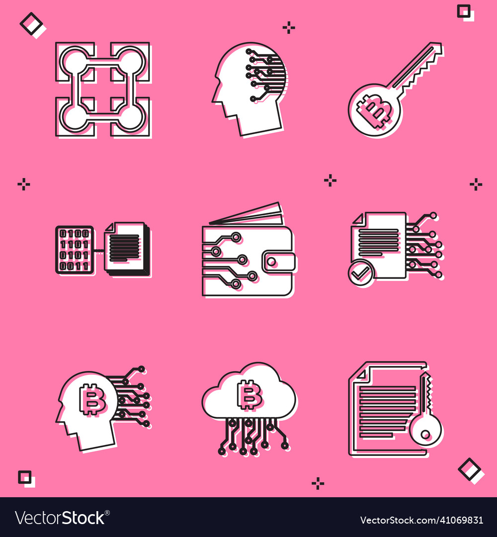 Set blockchain technology brain as digital vector image Set blockchain technology brain as digital