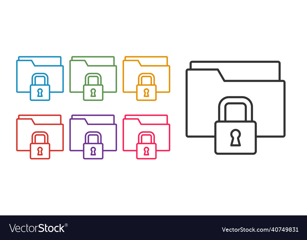 Set line folder and lock icon isolated on white vector image Set line folder and lock icon isolated on white