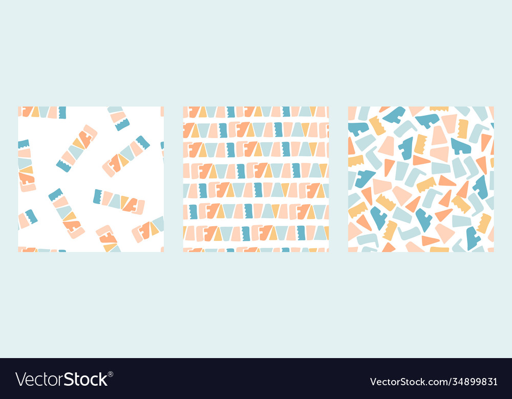 Set three seamless patterns hand drawn various vector image Set three seamless patterns hand drawn various