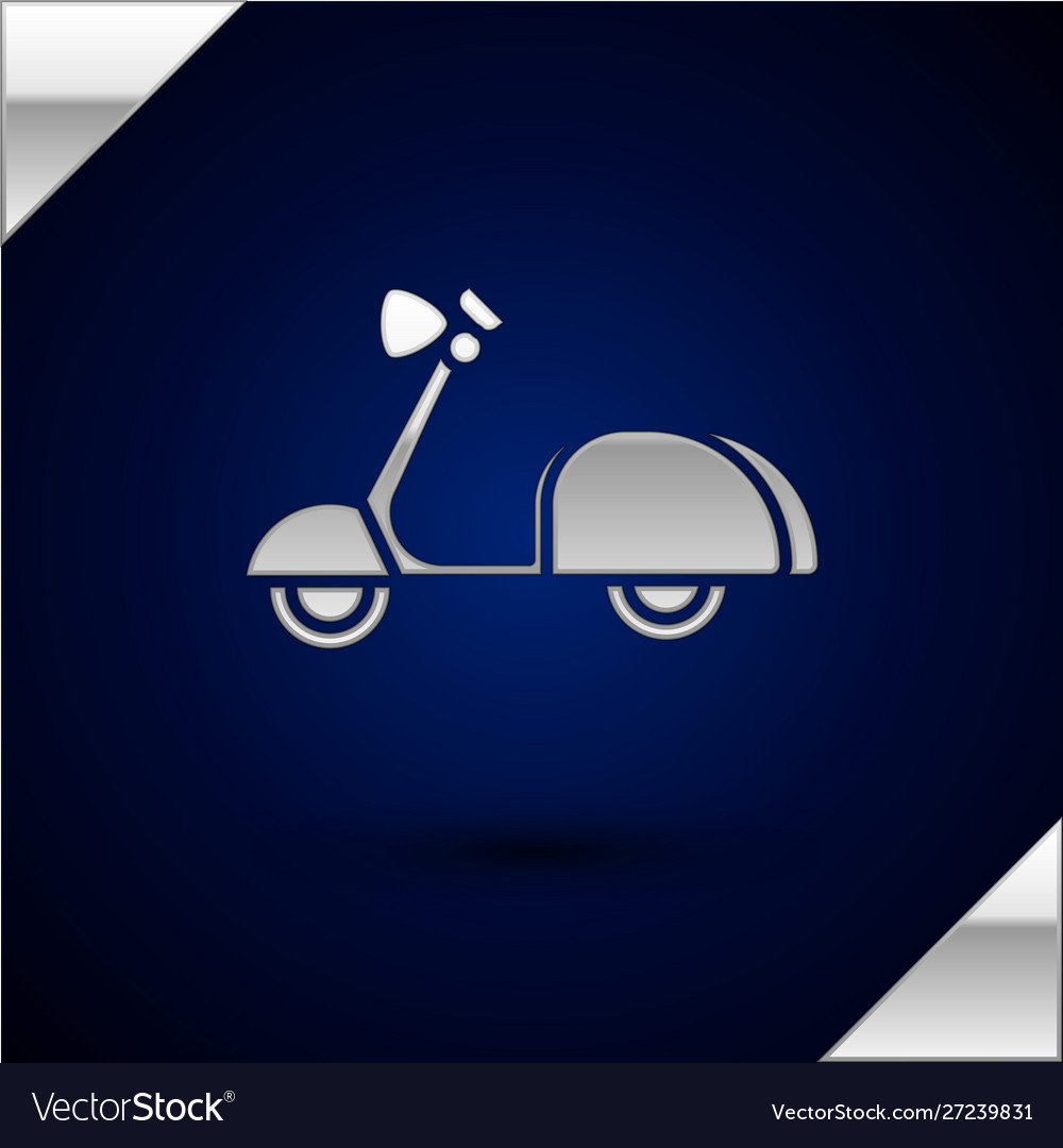 Silver scooter icon isolated on dark blue