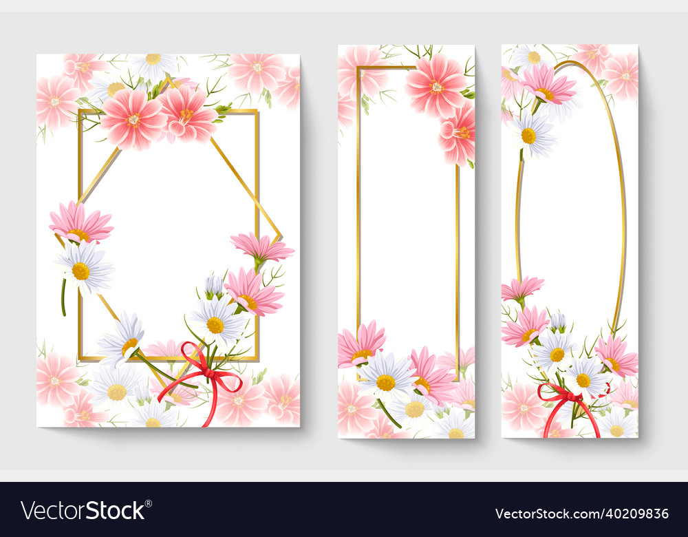 Botanic card with pink flowers leaves spring