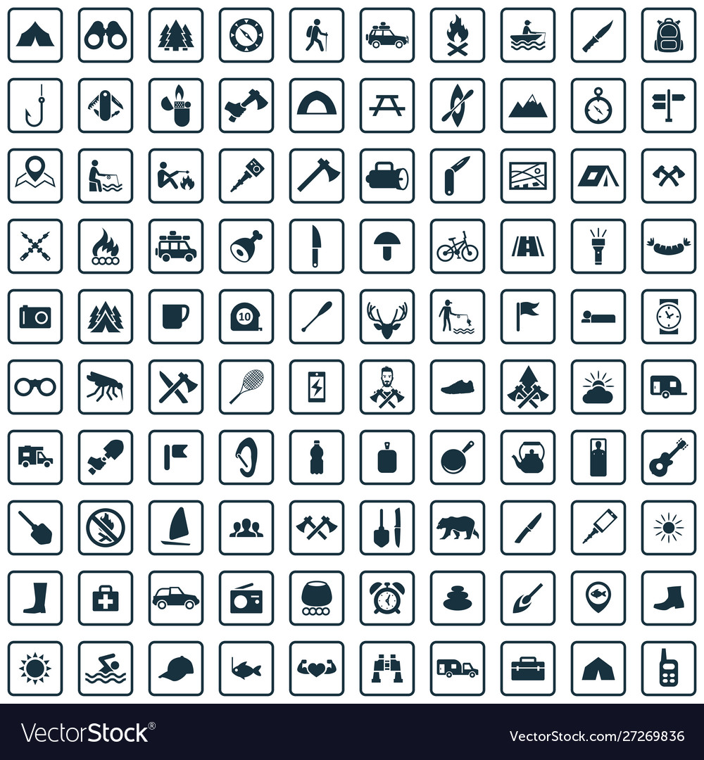 Camping 100 Icons Universal Set For Web And Ui Vector Image