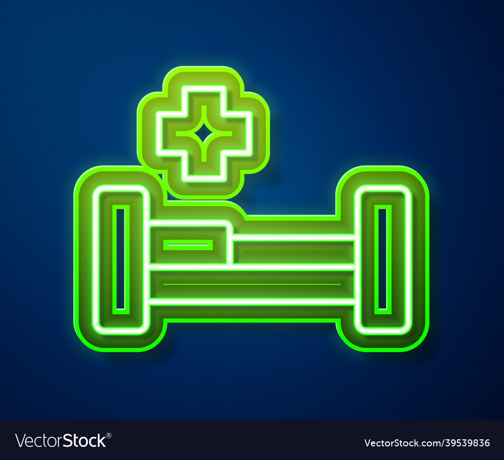 Glowing neon line hospital bed icon isolated Vector Image