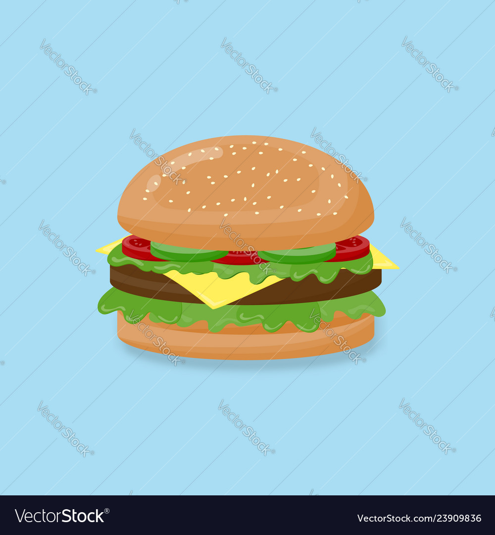 Hamburger with cheese beef saladtomato on blue